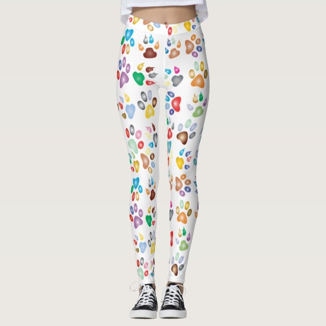 Colourful Dog Paw Prints Leggings (Front)