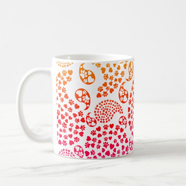 Colourful Dog Paws And Hearts Paisley Print Coffee Mug (Left)