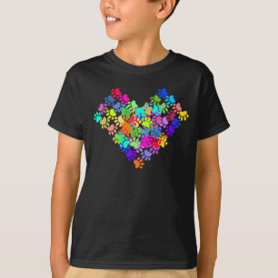 Colourful Dog Paws Heart T-Shirt