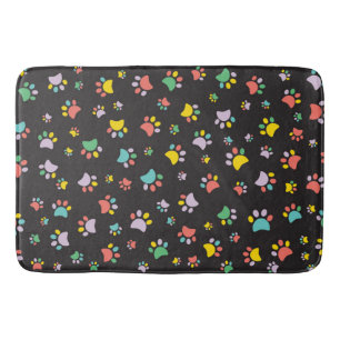 Colourful dog paws pattern bath mat