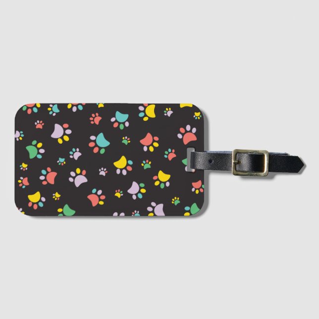 Colourful dog paws pattern luggage tag (Front Horizontal)