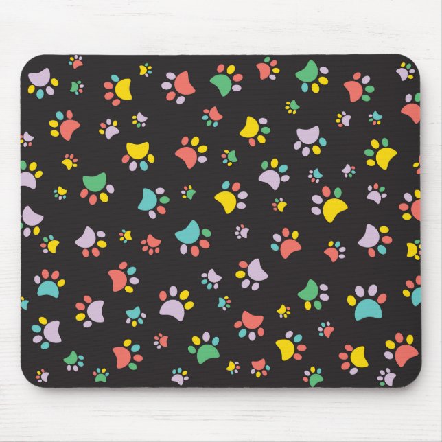 Colourful dog paws pattern mouse mat (Front)