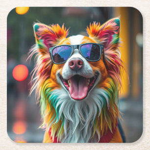 Colourful Dog Pop Art Splash Square Paper Coaster