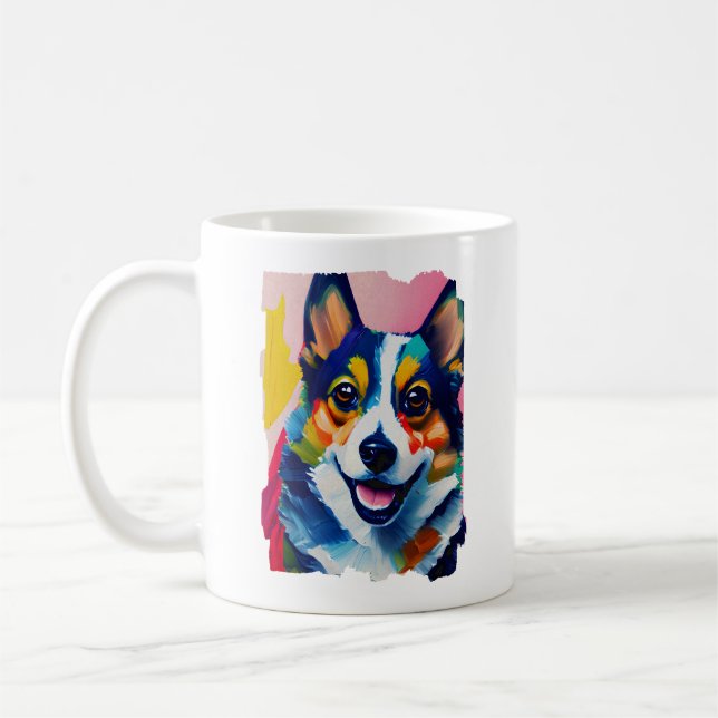 Colourful Dog Portrait - Corgi Painting Coffee Mug (Left)