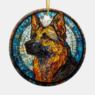 Colourful Dog Stained Glass Portrait Ceramic Tree Decoration