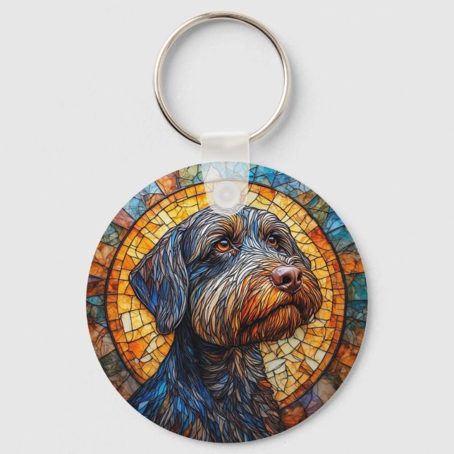 Colourful Dog Stained Glass Portrait Key Ring (Front)