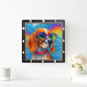 Colourful Dog Sunglasses Pop Art Square Wall Clock