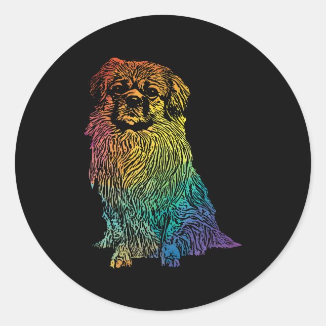 Colourful Dog Tibetan Spaniel Graphic Pet Animal L Classic Round Sticker (Front)