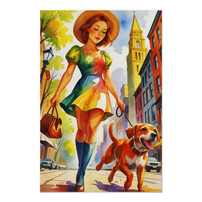 Colourful Dog Walking Duo  Poster (Front)