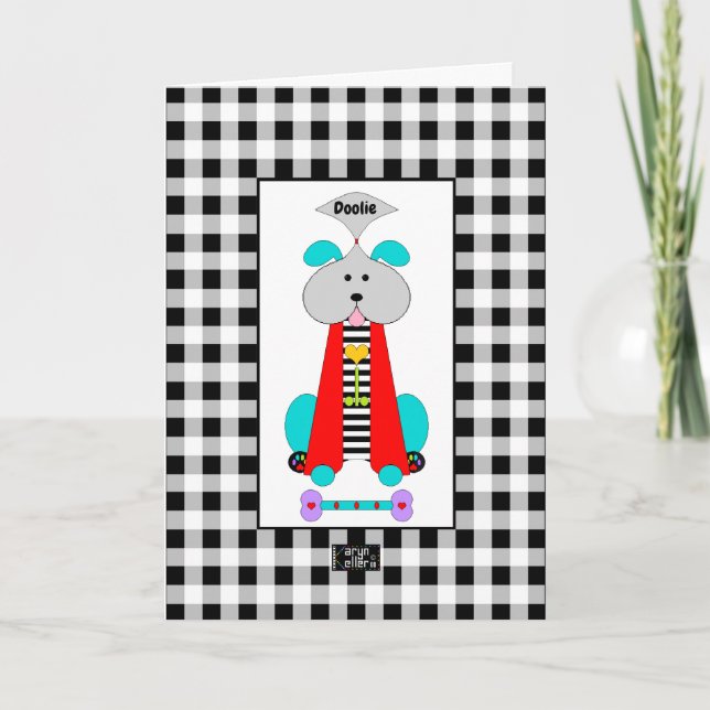 Colourful Dog With Bone greeting card (Front)