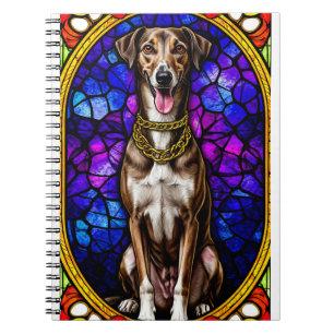 Colourful Dog With Gold Chain Stained Glass Notebook