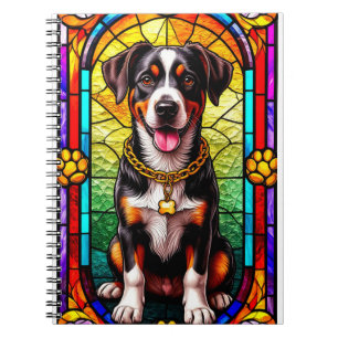 Colourful Dog With Gold Chain Stained Glass Notebook