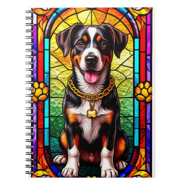 Colourful Dog With Gold Chain Stained Glass Notebook (Front)