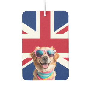 Colourful dog with sunglasses and UK flag Car Air Freshener
