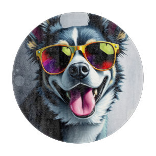 Colourful Dog with Sunglasses Cutting Board