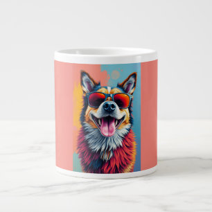 Colourful Dog with Sunglasses Large Coffee Mug