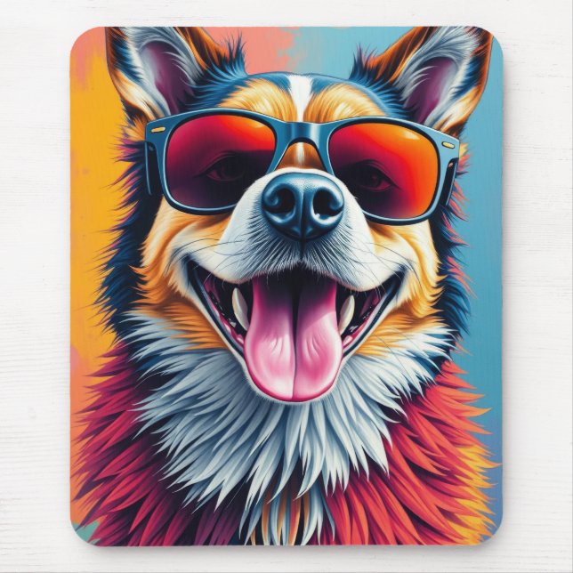 Colourful Dog with Sunglasses Mouse Mat (Front)
