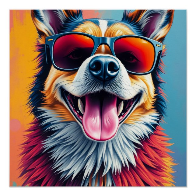 Colourful Dog with Sunglasses Poster (Front)