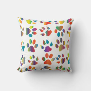 Colourful Doggie Paws Throw Pillow