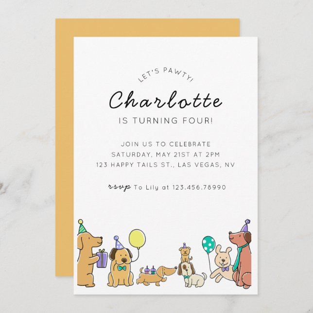 Colourful Dogs Birthday Party Invitation  (Front/Back)