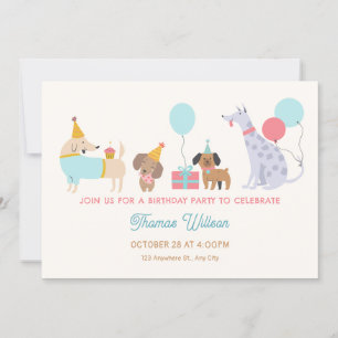Colourful dogs birthday party invitation