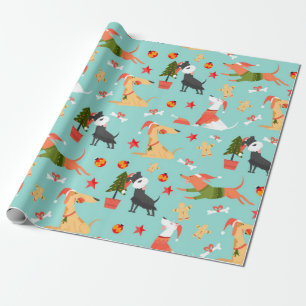 Colourful Dogs Christmas Pattern Wrapping Paper