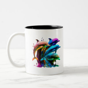 Colourful Dolphin-Awesome Sticker Two-Tone Coffee Mug