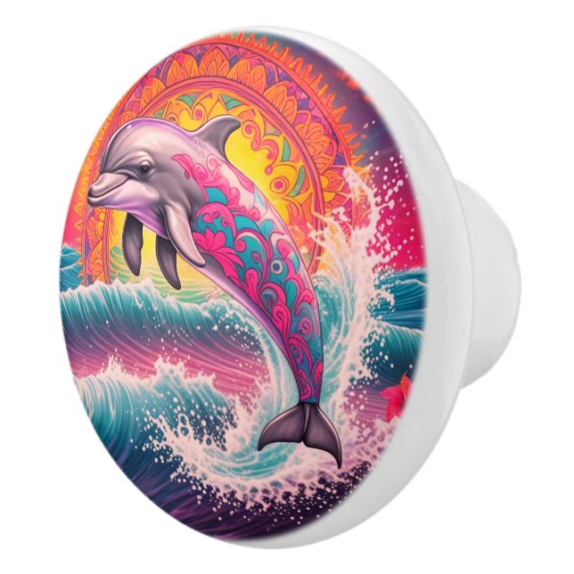 Colourful Dolphin  Ceramic Knob (Right)