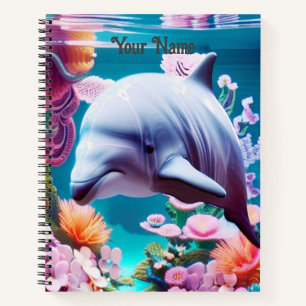 Colourful Dolphin in a Floral Ocean - Ocean Lover Notebook