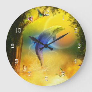 Colourful Dolphin Large Clock