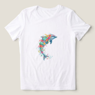 Colourful Dolphin Shirt Floral Ocean Boho Tee