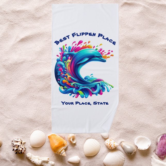 Colourful Dolphin Splash Beach Towel (Dolphin-Colorful Dolphin-Beach Towel-Summer Towel-Pool Towel-White)