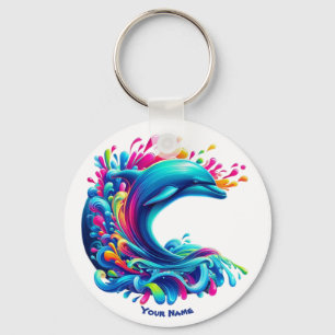 Colourful Dolphin Splash Key Ring