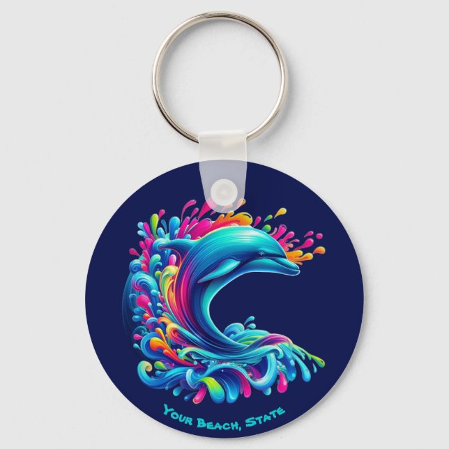 Colourful Dolphin Splash Key Ring (Front)
