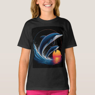 Colourful Dolphin Sunset Ocean Design – Modern Wav T-Shirt