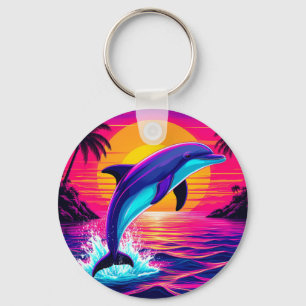 Colourful Dolphin  Vibrant Tropical Sunset Key Ring