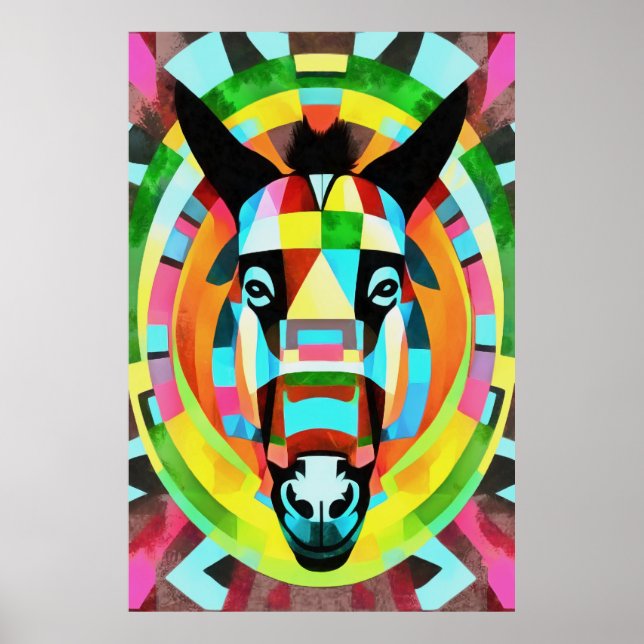 Colourful Donkey Geometric Art Abstract Poster (Front)