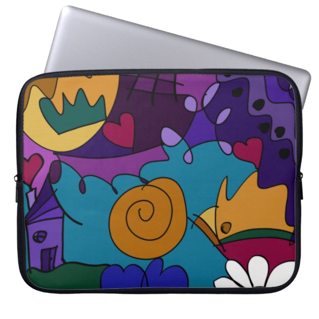 Colourful Doodle Art Fun Unique Laptop Sleeve (Front)