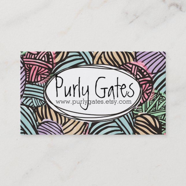 Colourful doodle balls of yarn knitting crochet business card (Front)
