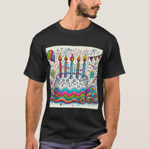 Colourful Doodle Birthday Cake Design Mens tshirt