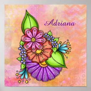 Colourful Doodle Flower Bundle Poster