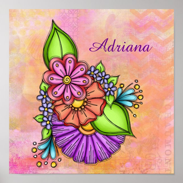 Colourful Doodle Flower Bundle Poster (Front)