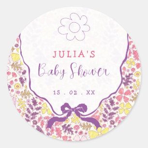 Colourful Doodle Flower Pencil Sketch Baby Shower Classic Round Sticker