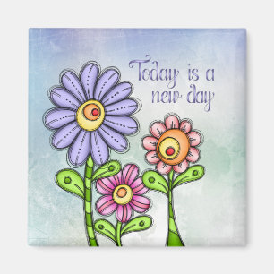 Colourful Doodle Flower Trio Magnet