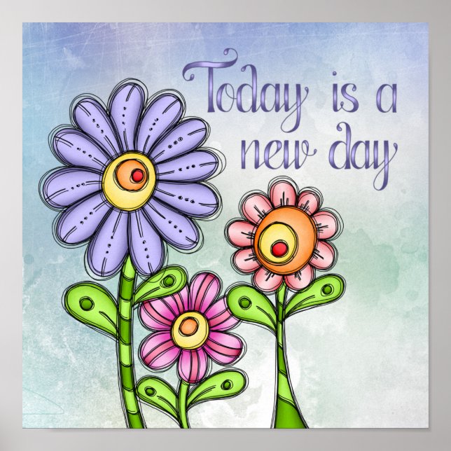 Colourful Doodle Flower Trio Poster (Front)