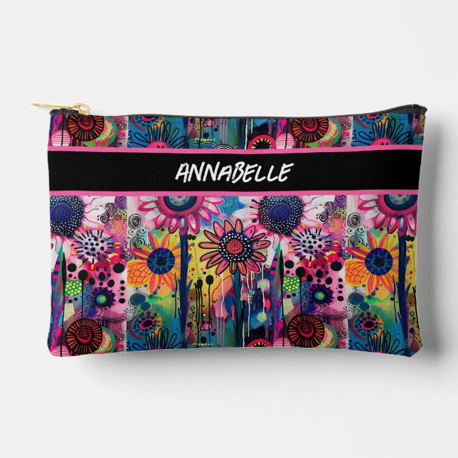 Colourful Doodle Flowers Print Cut Sew Bag (Front)