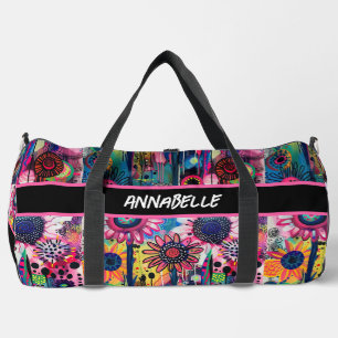Colourful Doodle Flowers Print Cut Sew Bag