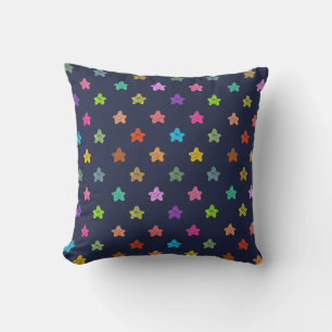 Colourful Doodle Fun Stars Pattern on Blue Cushion