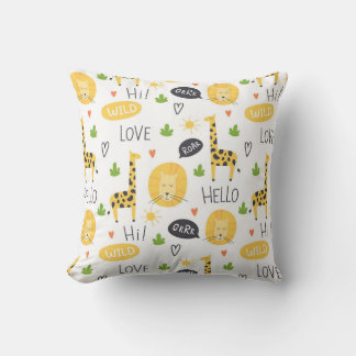 Colourful Doodle Giraffes And Words Cushion