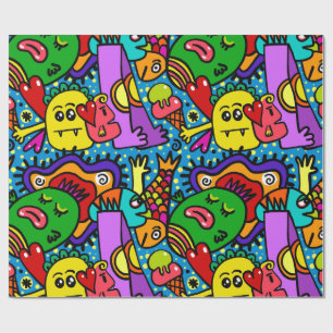 Colourful Doodle Monsters All Occasion Gift Wrapping Paper